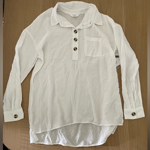 Time and Tru|White Long Tunic Button Down Blouse, Beachy Vibes•••Size Small,NWT - Picture 5 of 13